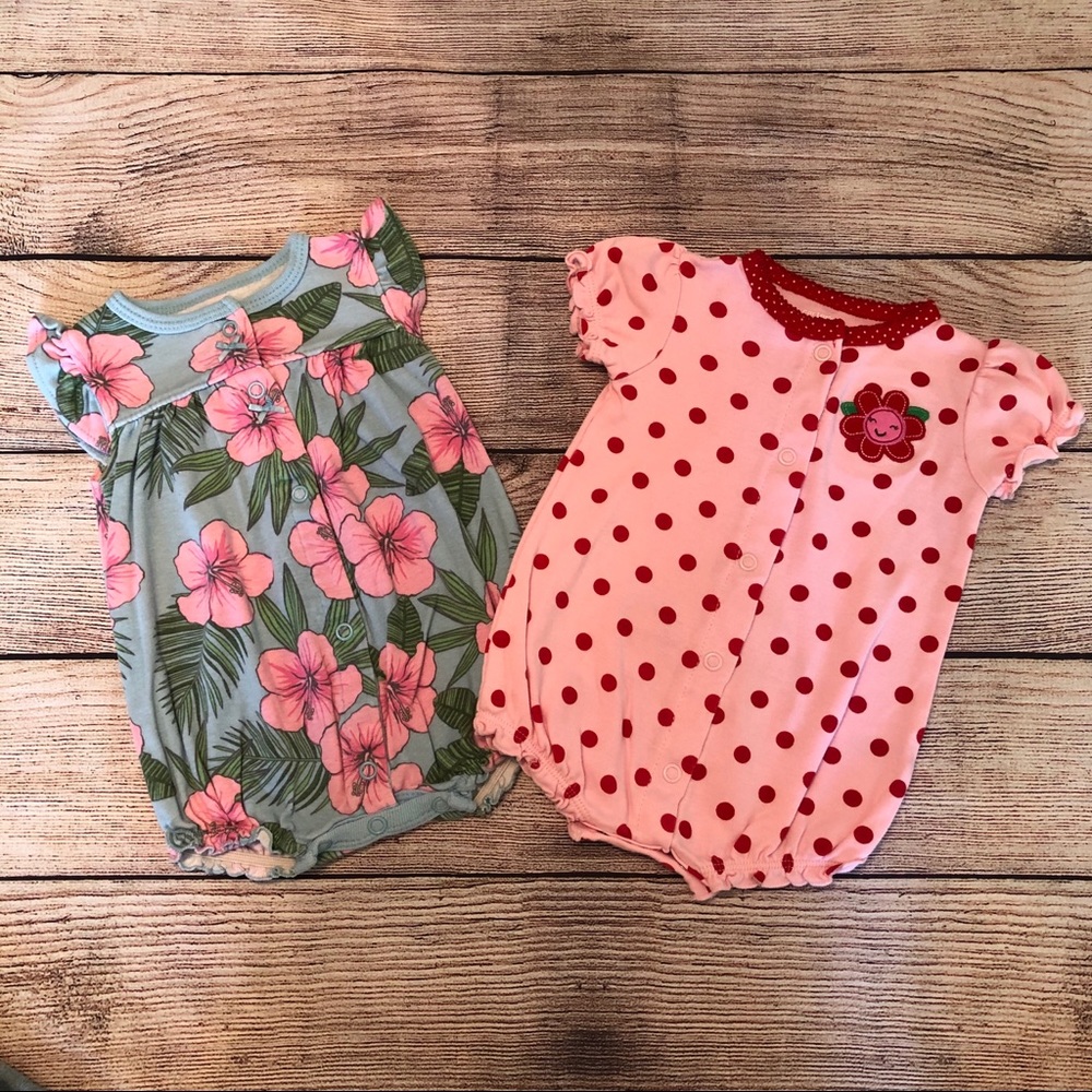 (20% OFF 4+) A38 Carter’s 2pk girls rompers; 3M